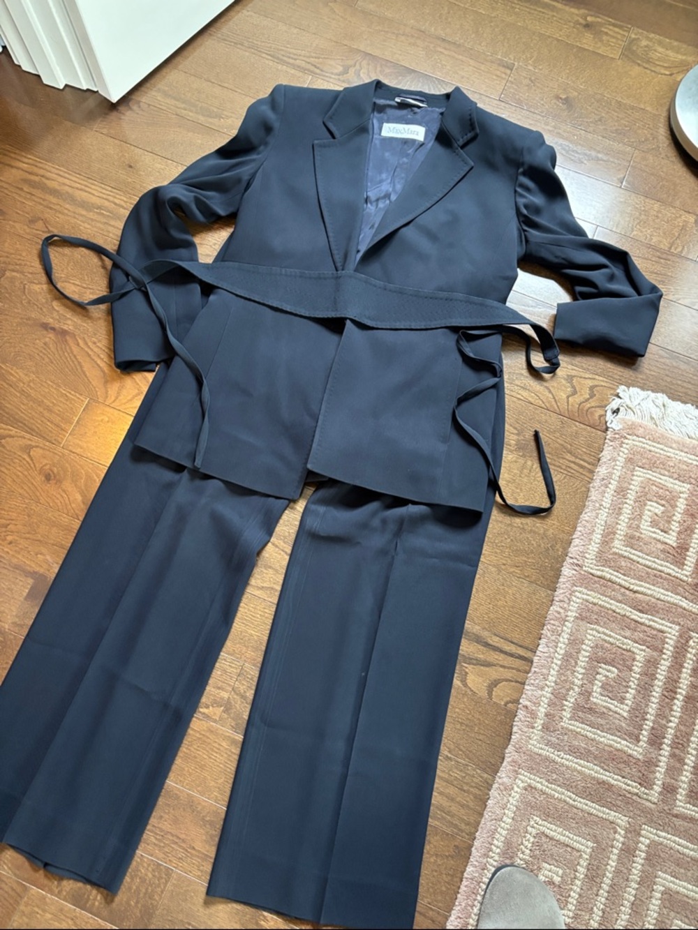 MaxMara Navy Belted Blazer with Matching Trousers